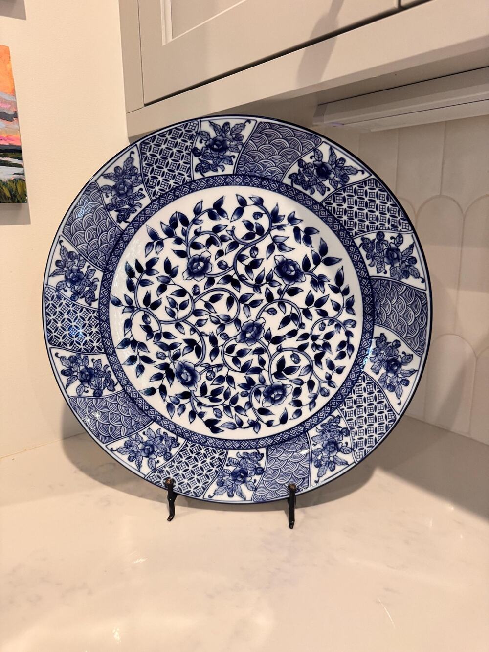 Vintage Large Blue White Handpainted Chinoiserie Porcelain Charger Plate 16”
